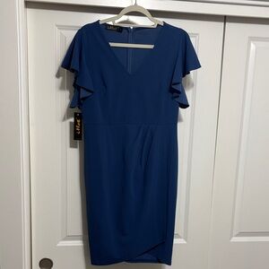 Royal Blue V-Neck Flutter Sleeve Dress